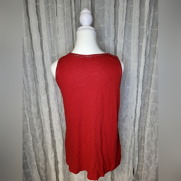 Ann Taylor LOFT Burnt Burgandy Linen Rayon Lace Crochet Boho Detail Tank Top - Picture 4 of 6